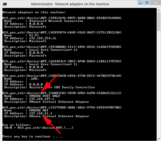 GNS3 Rescan Network Cards