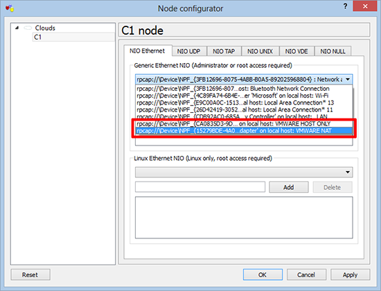 GNS3 NICS Missing