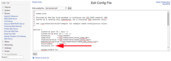 Webmin BIND config file