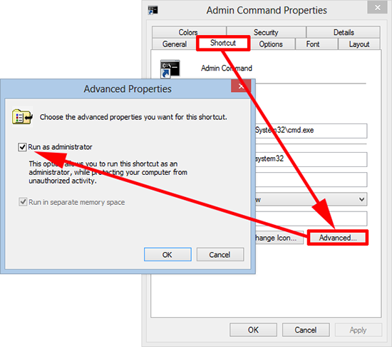 Run shortcut As Administrator