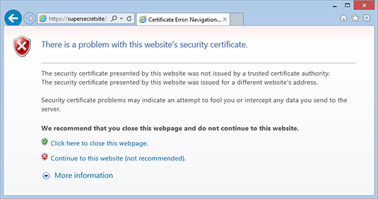 There is a problem with this websites seccurity certificate