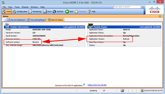 CX Module version in ASDM