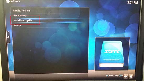  XBMC install from zip file