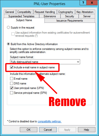 Include e-mail name in subject name