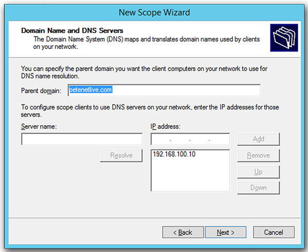 dhcp scope DNS