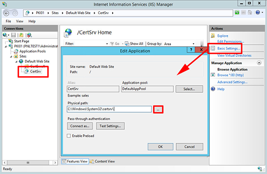 Cert Services IIS settings