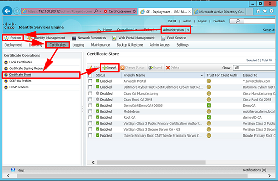 Cisco ISE Import Certificates