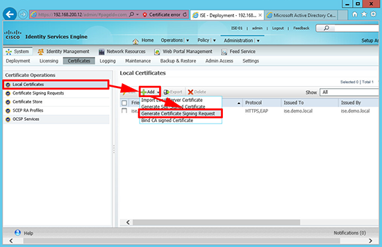 Cisco ISE Generate cert signing request