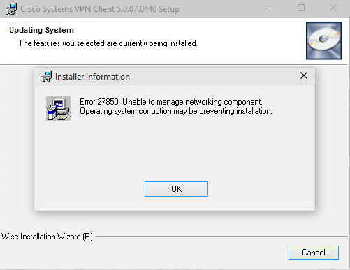 Error 27850 Windows 10