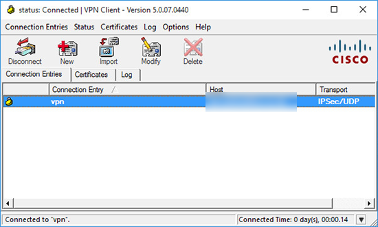 Cisco VPN Connected Windows 10