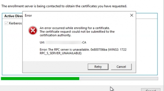 Certificate RPC 1722 Error