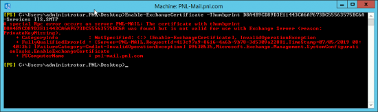 Exchange Cert PrivateKeyMissing