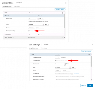 Hot Plug CPU Memory vmware HTML5