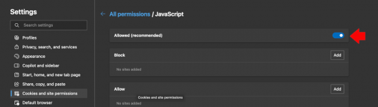 Edge Enable Javascript