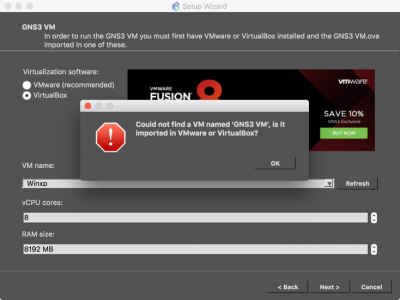GNS3 Could not find VM