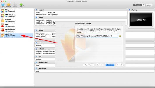 Import GNS3 VM