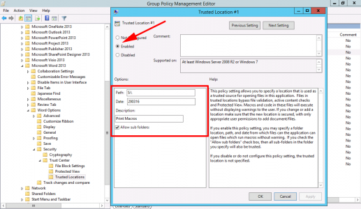 Word Trusted Location Group Policy