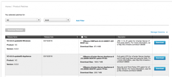 Dowload vCenter Appliance updates