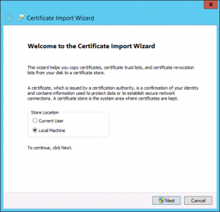Import certificate to local computer