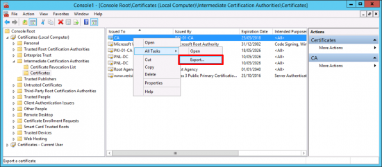 Export Intermediate CA Certificate