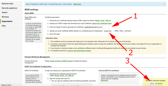 Meraki - Upload Apple Cert