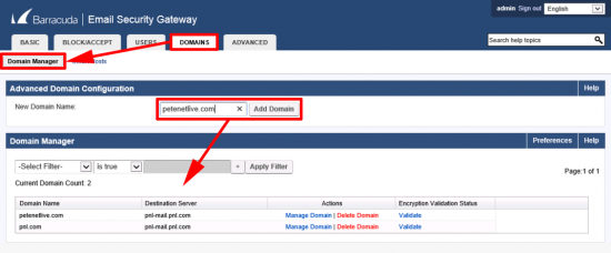 Barracuda Add Domains