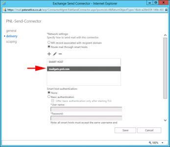 Exchange Send Connector Smart Host