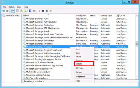 Exchange Restart Transport Service