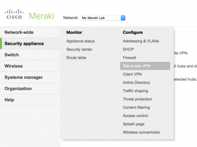 Meraki Site To Site VPN