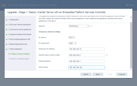 vCenter IP Settings