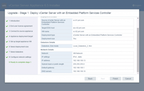 vCenter Confirm Settings