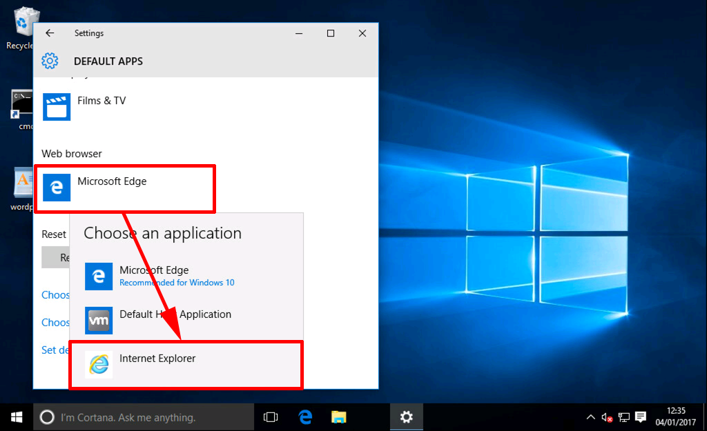 set ie default browser windows 10 command line
