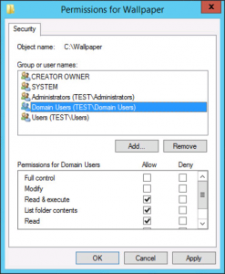 Wallpaper Folder NTFS Permissions
