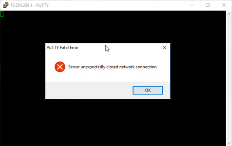 PuTTY Server unexpectedly closed