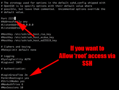 Change SSH Port and Allow Root