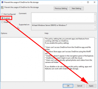 Prevent the use of OneDrive Group Policy
