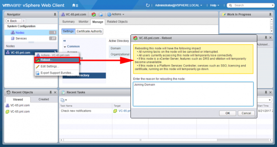 vCenter Appliance Reboot