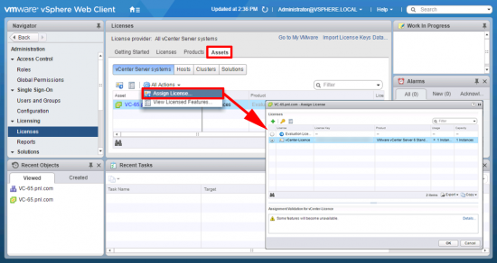 Assign vCenter Appliance Licences