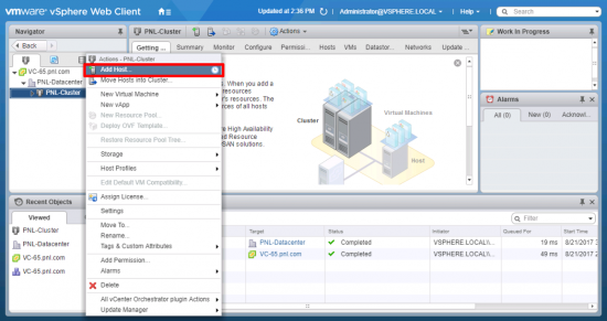 vCenter Appliance Add Host to a Cluster