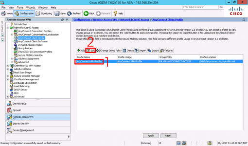 ASDM Edit AnyConnect Profile