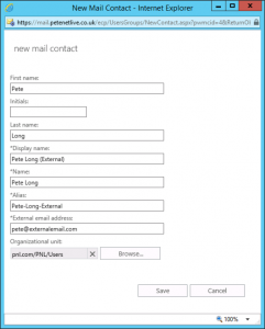 Exchange 2016 Mail contact