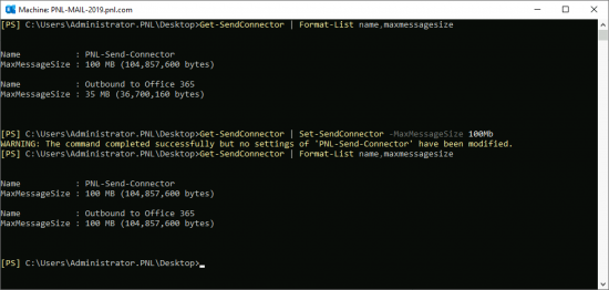 Set Send conector Exchange Size Limit