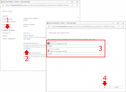 Exchang emessage Size Limits per mailbox