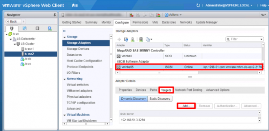 vCenter add iSCSI Target