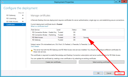 Imported RD Web Cert Sucessful