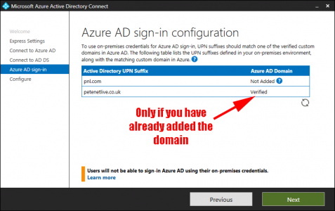 Azure AD Connect Sign In Config