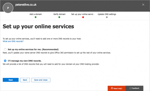 Office365 domain DNS TXT Record Settings