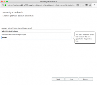 Administrator Credentials Mailbox Migraiton