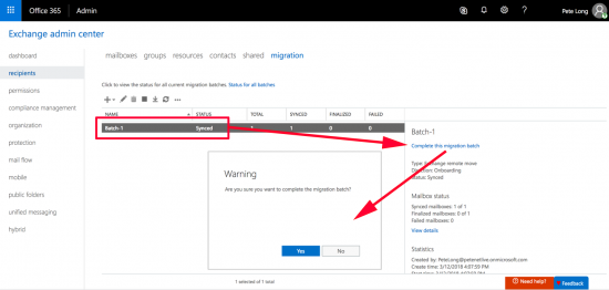 Office 365 Mailbox Migration Completion