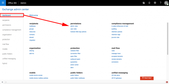 Office 365 Exchange Admin roles